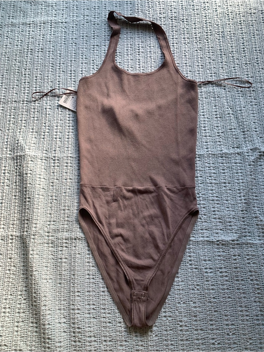 Zara Women's Ribbed Halter One-Piece Body in Taupe/Mauve